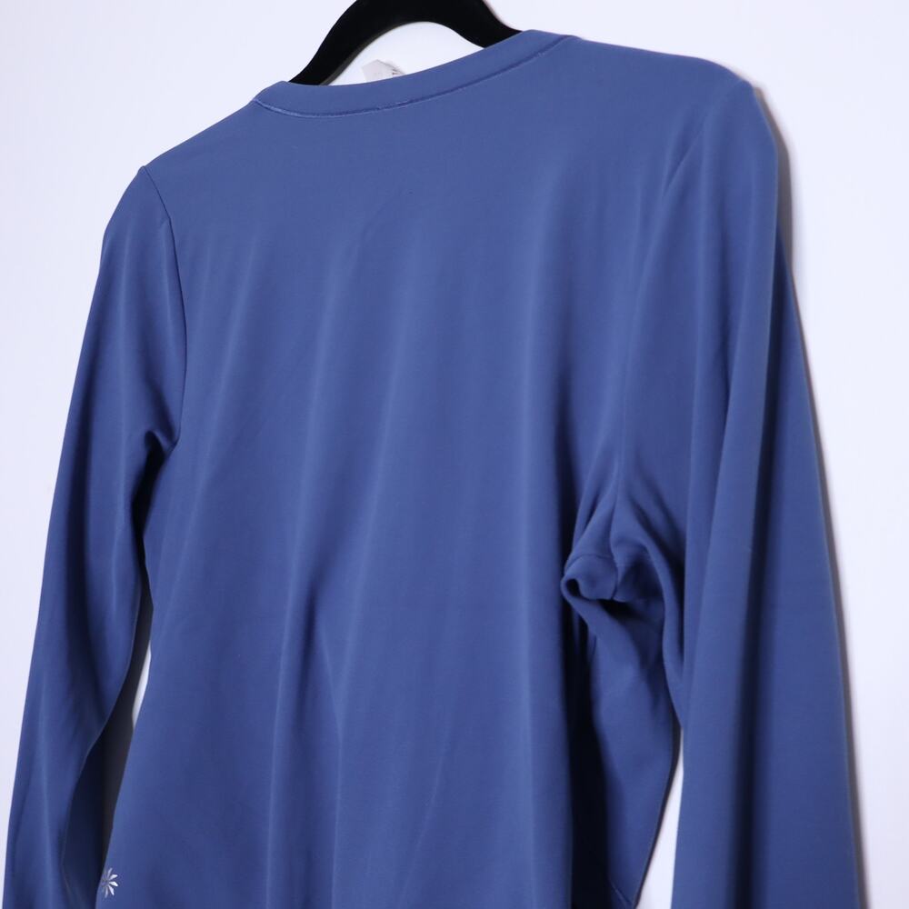 ATHLETA Transcend Wrap Top Chrome Blue Faux Wrap Long Sleeve Active Women's L - Picture 9 of 10